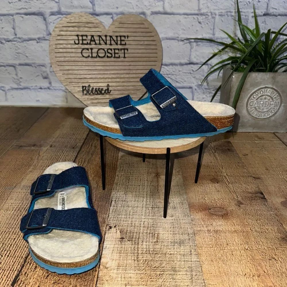 Birkenstock Arizona Rivet Wool Felt Doubleface Blue Sandals US 5 EU 36